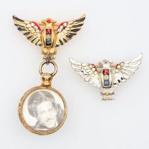 Vintage WWII Corocraft Sterling Eagle Sweetheart Brooches Photo Locket 1940s
